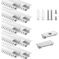 10 LED drywall profilu komplekts 1 m, LED profilu alumīnija profils LED sloksnēm sienām un griestiem, LED kanāls ar iestiprināmu difuzoru un plašākām sloksnēm, piemēram, Philips Hue.