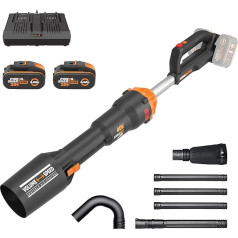 WORX Nitro 36 V (40 V Max) bezvada lapu pūtējs WG585E.2, PowerShare, bez suku, trīs ātrumi un Turbo režīms, 266 km/h gaisa ātrums, 1053 m³/h gaisa tilpums, viegls un kompakts