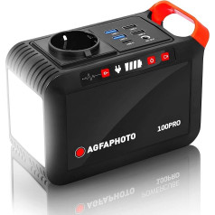 AgfaPhoto Powerstation PPS100 Pro 88.8 Wh | 230 V AC Socket, Mobile Power Generator with USB (4 x USB-A QC & 1 x USB-C PD2) and 12 V DC Output | Portable Power Bank (120 W) as Power Supply for Outdoor