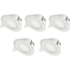 TEVEA® Ultra Flach LED Einbaustrahler IP44 dimmbar für den Wohnbereich |auch für das Bad geeignet| Warmweiß 6W 230V Rahmen weiss Rund Einbauspots Badleuchten, 5 Stück Einbauleuchten