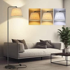Fortand Living Room grīdas lampa, LED grīdas lampa ar 3 krāsu temperatūrām, 3000-6500 K, 12 W LED grīdas lampa, moderna lasīšanas lampa ar regulējamu lina abažūru un kājas slēdzi, loka gaisma guļamistabai