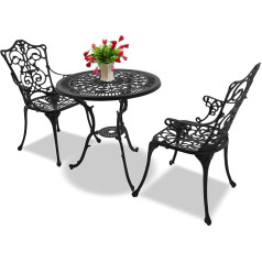 Homeology Tabreez lietais alumīnija dārza terases galds un 2 lieli krēsli - melns