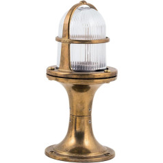 Licht-Erlebnisse Maritime Pedestal Light Brass Corrugated Glass 25 cm Outdoor Lamps Antique Patio Garden Path