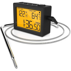 CAPPEC Präzises schnelles schnelles digitales Thermometer für Ofen Smoker Grill BBQ Räucherofen mit großem LCD Display und integierter Alarm- und Stoppuhr-Funktion