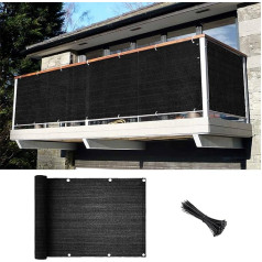 MVPNET Zaun-Sichtschutz, 122 x 150 см, schwarz, mit Ösen, 90 % Netzplane, Sonnenschutz für Terrasse, Garten, Hinterhof, Outdoor