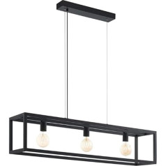 EGLO Pendelleuchte Elswick, 3 flammige Hängelampe Industrial, Modern, Hängeleuchte aus Stahl in Schwarz, Esstischlampe, Wohnzimmerlampe hängend mit E27 Fassung