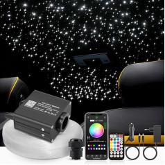 SUNKENET Sparkle 16 W 200 gab. x 0,75 mm x 2 m Bluetooth RGBW LED optisko šķiedru lietojumprogramma un tālvadības pults mūzikas režīmā Starlight Headliner gaismas komplekts + adapteris + cigarešu aizdedzinātājs