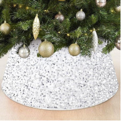 FOTSHARER White Chrismtas Tree Collar 23,6 collu diametrs Sequin Chrismtas Tree Skirt for Articial Trees Sparkly Xmas Tree Skirts Velvet Chrismtas Tree Base Box for Family Reunion Tree Mat Decorations