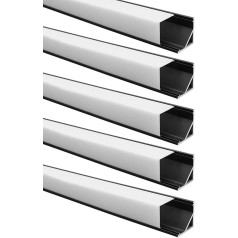 lightingwill V-Form interne Breite 12 mm Ecke LED Aluminium Profil System mit Abdeckung, Endkappen und Befestigung Clips Aluminium Extrusion für LED Lichtleiste Installationen..., V01-Black, 5x1M-Pack