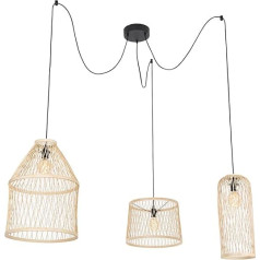 Qazqa - Landhaus I Vintage Smart buiten hanglamp rotan 3-lichts incl LED - Calamus Dimmer I Dimmbar I Außenbeleuchtung - Rattan Rund - LED geeignet E27