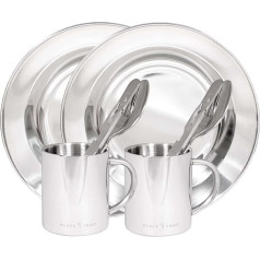 Black Snake Stainless Steel Camping Cutlery in BW Style with Thermal Mug and Plate Set of 1, 2 or 4