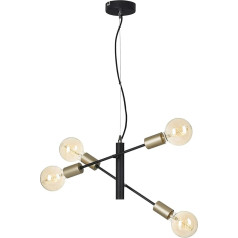 Briloner Leuchten Pendelleuchte, Pendellampe mit 4 Spots im Retro/Vintage Design, Metall, 60 W, Schwarz-pale-gold