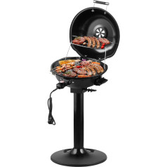 CUSIMAX Electric Electric Grill Stand Grill with Lid and Stand, Adjustable Thermometer and Fat Tray, 1600 W Electric Grill for Indoor and Outdoor Use, Balcony, Garden and Kitchen