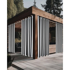 BABE MAPS Āra aizkari Patio Black White Stripe Waterproof Privacy Outdoor aizkari Grommet Pergola aizkari veranda Cabana lapene 2 paneļi 52 x 84 collas