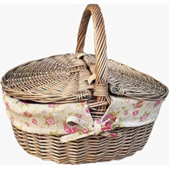 Red Hamper Antique Wash Finish Wicker Oval Picnic Basket