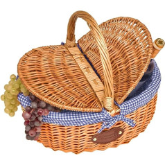 Les Jardins de la Comtesse Wicker Basket - Blue / White - High Quality Natural Wicker - Small Practical Basket - Removable and Washable Fabric - Ideal for Market - 40 x 31 x 20 cm