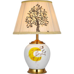 YHQSYKS Klassische Haushalts-Keramik-Tischlampe für Wohnzimmer, Schlafzimmer, Arbeitszimmer, Nachttischlampe, handbemalte Chinoiserie-Lampe mit Lampenschirm aus Fassstoff