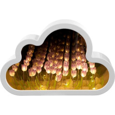 Uonlytech DIY mākoņu Tulip jūras spogulis nakts gaisma Ziedu nakts lampa Nakts lampa Tulip spoguļlampa Tulip nakts lampa Spoguļlampa 3D nakts gaisma Meitenes laterna Lens The Clouds