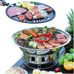 PHOJEWI Korean BBQ Grill Holzkohle, Kleiner Holzkohlegrill 13,7 Zoll Tragbarer Grill Edelstahl Barbecue Grill Tischkbbq Grill Outdoor Indoor Camping