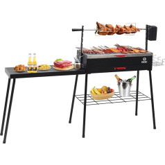 Nice C Holzkohlegrill, Tragbarer Holzkohlegrill, Rotisserie Grill, Faltbarer Campinggrill mit abnehmbarem Tisch, Edelstahl-Grills und Lagerregal für Camping, BBQ (Schwarz)