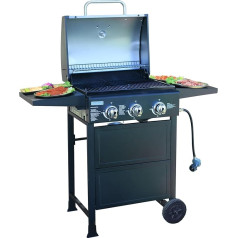 ChuMaste 3 Brenner Grill Propangasgrill, Edelstahl 30.000 BTU Terrassengrill mit zusammenklappbarem Gestell (doppelter Beistelltisch)