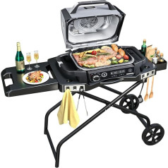 GRISUN Tragbarer Grillwagen für Ninja Woodfire Grill OG700 Serie, faltbarer Outdoor-Grillständer für Ninja OG701, Pit Boss 10697/10724, 55,9 cm Blackstone, Traeger Ranger Grillplatte mit Tischregal