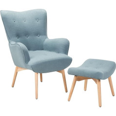 Beliani Vejle Elegants mīksts polsterēts krēsls ar praktisku tabureti gaiši zilā krāsā