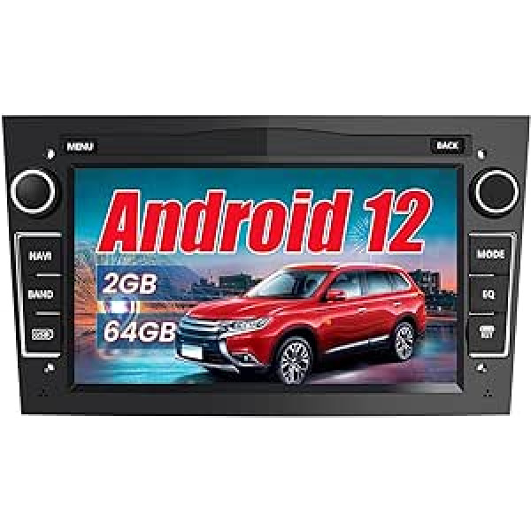 AWESAFE Android 12 Car Radio priekš Opel 2 DIN Radio 2 + 64GB ar Navi, Carplay atbalsta DAB+ WiFi Bluetooth MirrorLink 7 collu ekrāna FM radio - melns