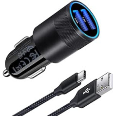 Ailkin Car Charger for Samsung Galaxy S20/S20 Ultra/S10/S9/S8, Note 10/9/8, Xiaomi, HTC, Sony, 3.4A Dual Port Fast USB C Car Charger Adapter with 2M USB-C Cable Motorola , Large