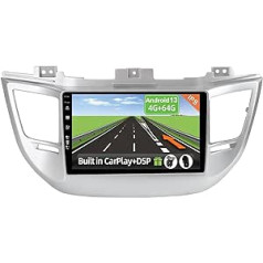 YUNTX [4 GB + 64 GB] Android 13 automašīnas radio, kas paredzēts Hyundai Tucson 2015-2019 — [Integrēta CarPlay/Android Car/DSP/GPS] -9 collu IPS skārienekrāna CAM+MIC-DAB/Mirror Link/Bluetooth 5.0/AHD/360 kamera