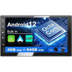 SXAUTO Android 12 universālā automātiskā radio stereonavigācija — Eingebaut Carplay/Android Auto — LED kamera + MIC — 4G+64G — DAB 360-CAM Lenkradsteuerung Fast-Boot WiFi AHD — 2 Din 7 Zoll