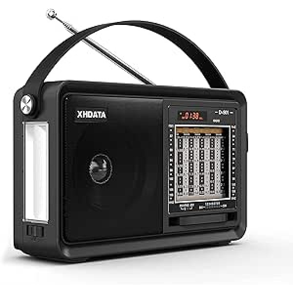 XHDATA D901 Portable Radio Bluetooth Speaker SW FM AM FM FM Supports TF USB AUX MP3 Radio with Torch Black