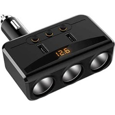 Asudaro 12V-24V automašīnas cigarešu šķiltavu adapteris automašīnas lādētājs 3 virzienu cigarešu šķiltavu sadalītājs USB automašīnas adaptera ligzda sadalītājs ar voltmetra slēdzi mobilajam tālrunim planšetdatoram GPS paneļa kamerai