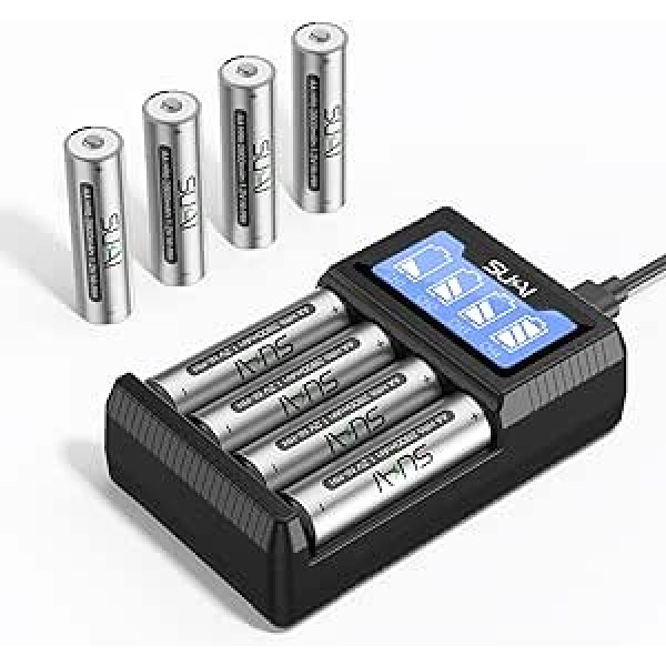 SUKAI akumulatora lādētājs ar 8 x AA 2800 mAh akumulatora LCD displeju, ātrās uzlādes funkciju, daudzkārtēju aizsardzību un lielu ietilpību, AA/AAA NI-MH/NI-CD akumulatoriem (bez adaptera)