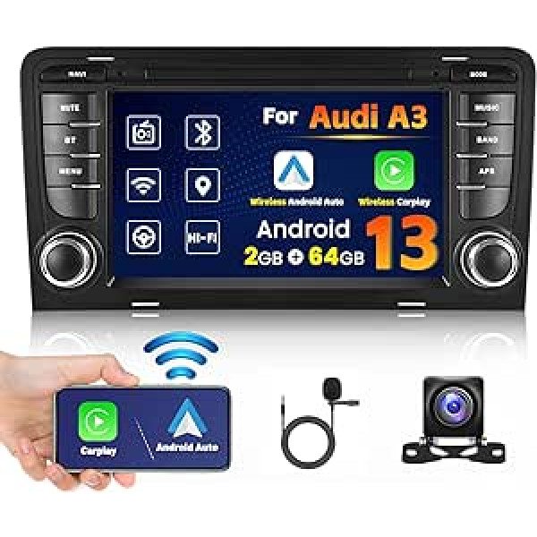 2G 64G Android13 bezvadu Carplay automašīnas radio ar satelīta navigācijas ierīci Audi A3 S3 RS3 2003-2012 7 collu skārienekrāna automašīnas radio ar Bluetooth brīvroku WiFi RDS SWC Android automašīnas spoguļa saites atpakaļgaitas kamera