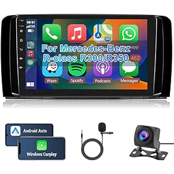 Hodozzy Android automašīnas radio priekš Mercedes-Benz R-Class R300 R350 R280 R320 2005-2017 Apple Carplay Android Car, Radio 9 collu skārienekrāna radio Bluetooth HiFi navigācija WiFi FM RDS kamera 2 DIN ekrāns