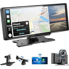 10,26 colio belaidis „Apple Carplay“ automobilinis radijas „Carplay“ jutiklinis ekranas, „Android“ automobilio ekranas su AUX/FM, „Dash Cam“, atbulinės eigos kamera, veidrodinis ryšys, „Bluetooth“, navigacija visoms transporto priemo