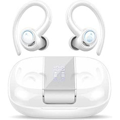 Csasan Bluetooth Kopfhörer Sport, Kopfhörer Kabellos Bluetooth 5.3 ar Ohrhaken, 48Std 3D Stereo In Ear Kopfhörer ar ENC mikrofonu, LED-Anzeige, Touch Control, IP7 Wasserdicht Ohrhörer Helles Weiß (2024)