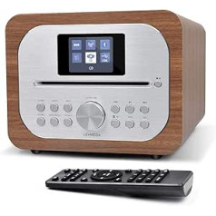 LEMEGA MSY2 All-In-One Music System, CD Player, DAB/DAB+ and FM Digital Radio, Bluetooth Speaker, Wooden Box, Headphone Output, USB Charger, USB MP3, Alarm Clock, Colour Display, Remote Control,