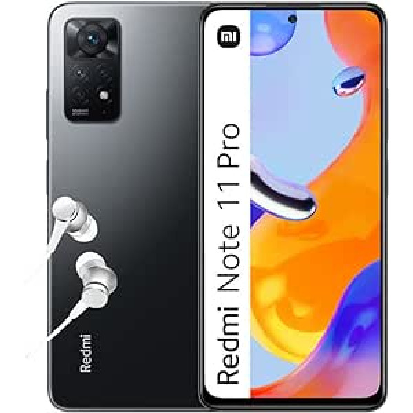 Xiaomi Redmi Note 11 Pro, viedtālrunis + austiņas, 6 + 128 GB mobilais tālrunis bez līguma, 6,67 collu 120 Hz FHD + AMOLED displejs, 67 W turbo uzlāde, 108 MP kamera, grafīta pelēka (DE versija, Amazon