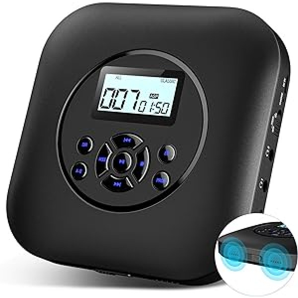 KOVCDVI Portable CD Player with Speaker 1800 mAh Battery CD Player Portable A-B Repeat Prog TF Card Playback Double Headphone Ports Memory Function Anti-Shock Protection Hold Switch