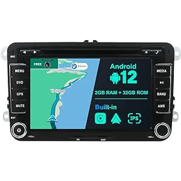 BXLIYER Android 12 IPS automašīnas radio piemērots VW Skoda Polo Passat B6 CC Golf Fabia - Iebūvēts CarPlay Android Car - Mikrofons + atpakaļgaitas kamera - 2G + 32G - 9 collu 2 DIN - DAB stūres vadība WiFi Fast Boot