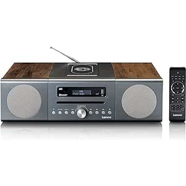 Lenco MC-175 kompaktā sistēma - DAB+ un FM - CD/MP3 atskaņotājs - Bluetooth - 2 x USB - QI lādētājs - 2 x 20 W RMS - Modinātājs - Tālvadības pults - Sudraba