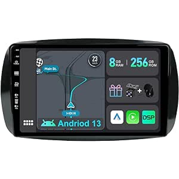 YUNTX [8 GB + 256 GB] Android 12 automašīnas radio ierīcei Benz Smart 453 Fortwo (2014-2020) — [Integrēta CarPlay/Android Car/DSP/GPS] 9 collu IPS 2.5D kamera + MIC-DAB/Mirror Link/Bluetooth 5.0/ 360 kamera/stūre