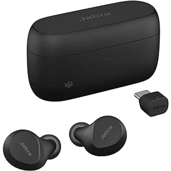 Jabra Evolve2 Buds True Wireless In-Ear Bluetooth ar aktīvo trokšņu slāpēšanu, multisensoru balss tehnoloģiju un bezvadu uzlādes paliktni — MS komandām un visām populārajām sapulču programmām — melns