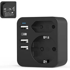 6-in-1 USA Adaptor Plug, Travel Adapter USA with 3 USB 1 USB C (3.4 A), with 2 Sockets, Adapter USA Germany Plug, Socket Adapter, Power Adapter, Travel Plug for America, Canada, Mexico, Thailand