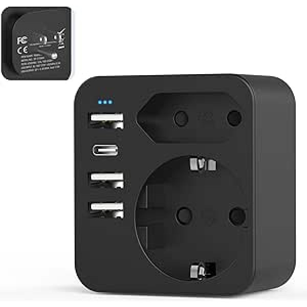 6-in-1 ASV adaptera spraudnis, ceļojumu adapteris ASV ar 3 USB 1 USB C (3,4 A), ar 2 ligzdām, ASV adapteris, Vācijas spraudnis, kontaktligzdas adapteris, strāvas adapteris, ceļojumu spraudnis Amerikai, Kanādai, Meksikai, Taizemei