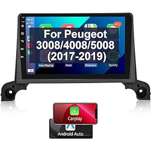 Podofo Carplay auto radio priekš Peugeot 5008/4008/3008 2017-2020, Android 2G + 32G HiFi, Android Car GPS 9 collu skārienekrāns WiFi Bluetooth FM RDS radio USB auto navigācijas atskaņotājs priekš Seat Leon