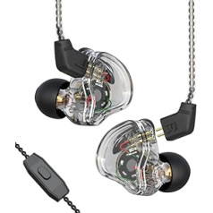 CCZ Melody Headphones Yinyoo Hybrid 1ba 1DD HiFi ausu monitoros, Deep Bass Vieglas ausīs ievietojamas austiņas IEM ar 4N kabeli mūziķim/ bundziniekam/basģitāristam/ģitāristam (dzidri melns, ar mikrofonu)