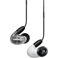 Shure AONIC 4 vadu skaņu izolējošas austiņas, detalizēta skaņa, divkāršs hibrīda draiveris, ausī ievietojams noņemams kabelis, augstas kvalitātes un izturīgs, saderīgs ar Apple un Android ierīcēm — balts